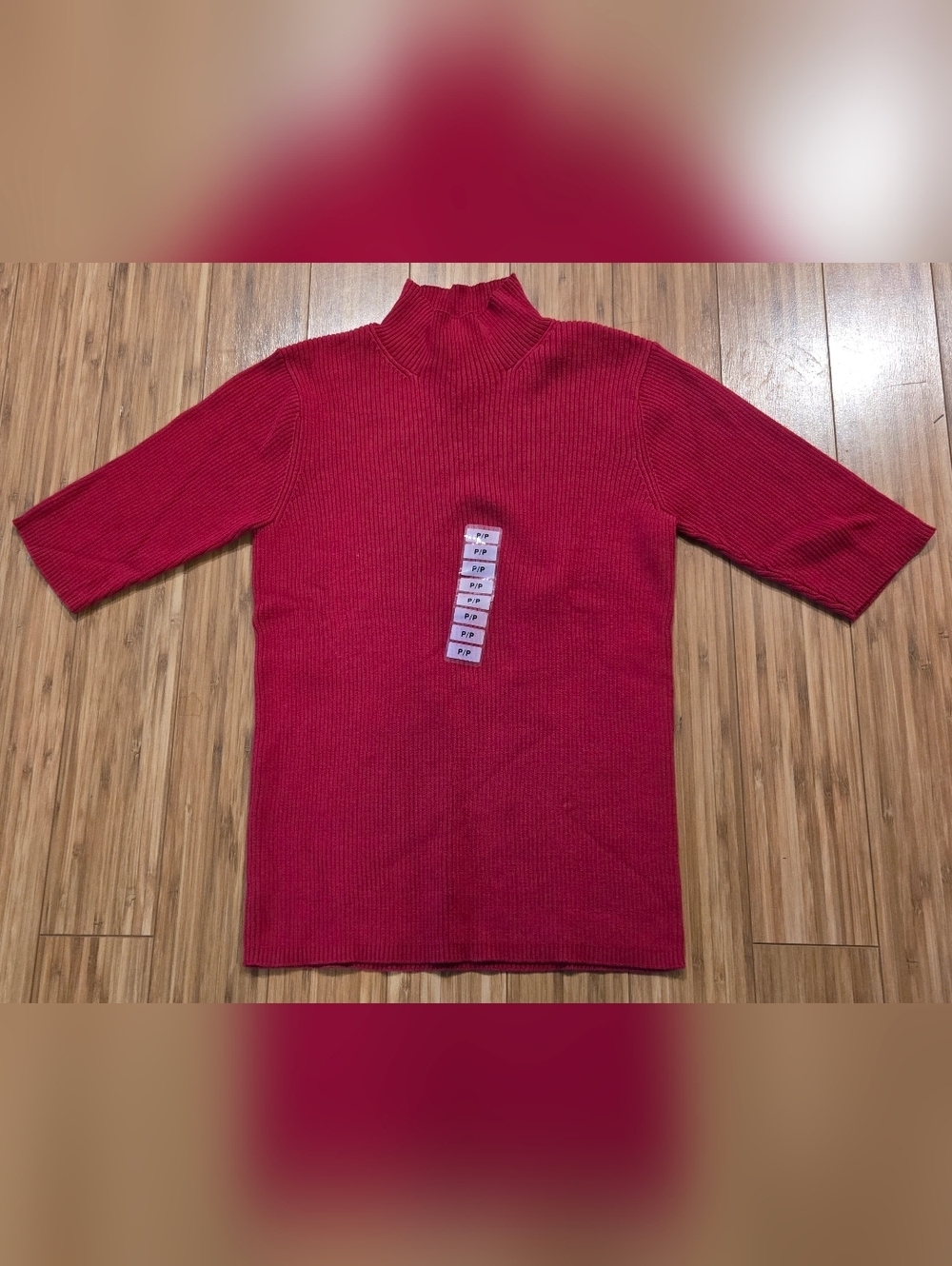 NWT Charter Club Ribbed Short-Sleeve Mock Neck Sweater in Red